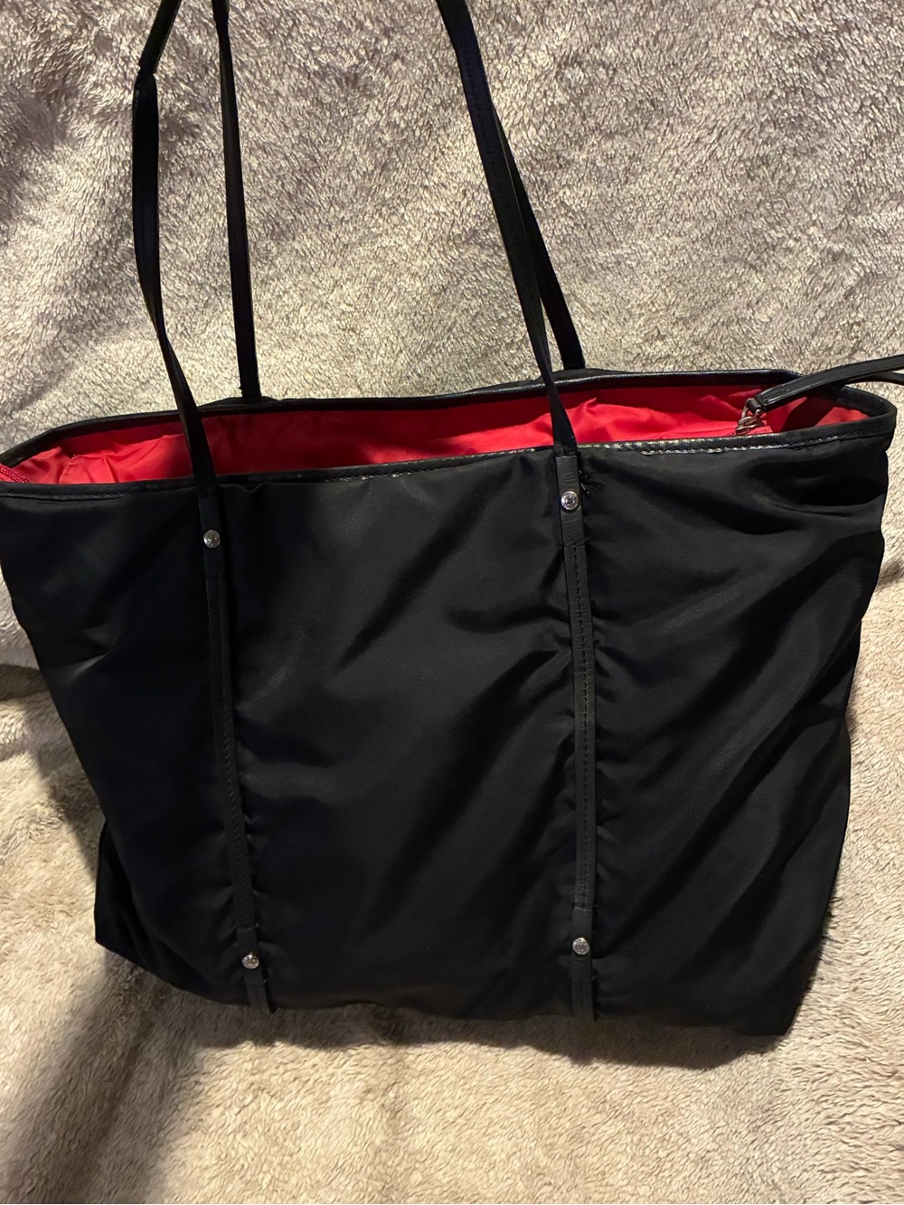 Tumi Womens Textured Lined Top Handle Zip Casual Tote Bag Black FREE Shipping - Picture 9 of 12